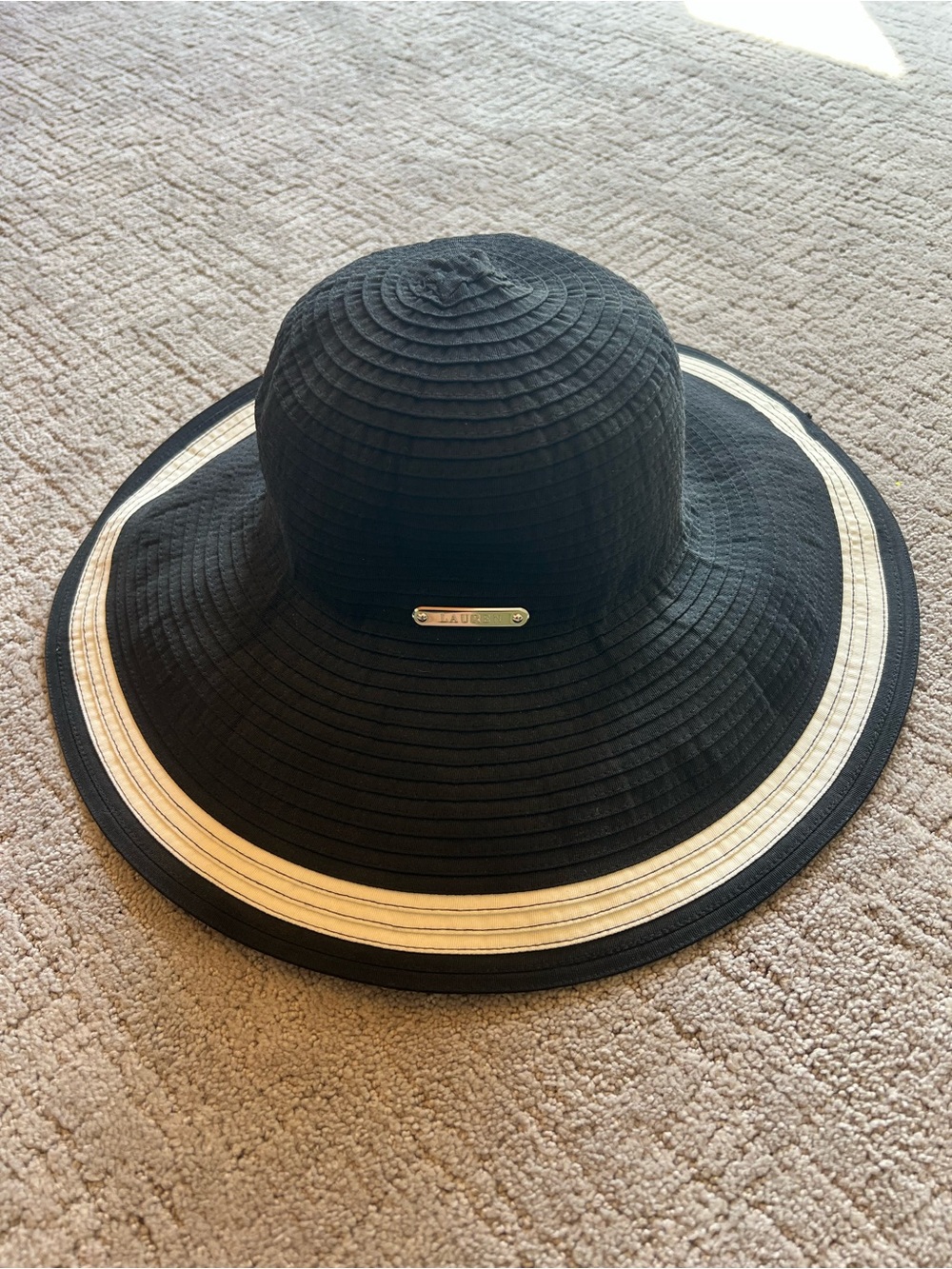 Ralph Lauren Black Wide-Brim Sun Hat with Cream Trim